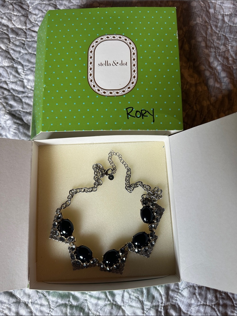 Retired Stella & Dot Silver Necklace with Black Stones 8261.5